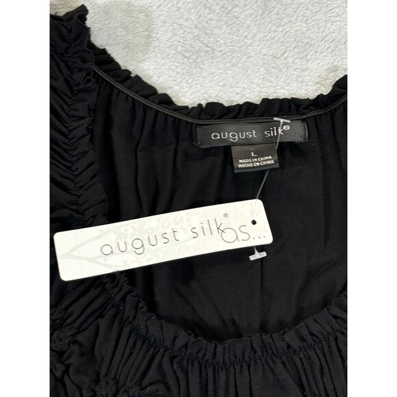 August Silk blouse Women's Large black flower lined neckline - Picture 8 of 12